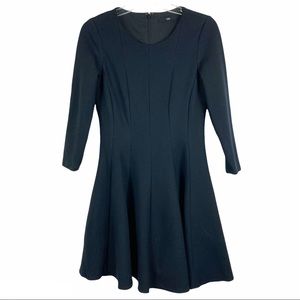 Tibi Black Gored Fit Flare 3/4 Sleeve Dress Career Mini A-Line Womens Size 2-4